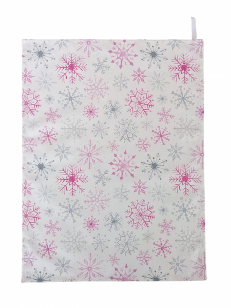 Pink and Grey Snowflake Christmas Tea Towel